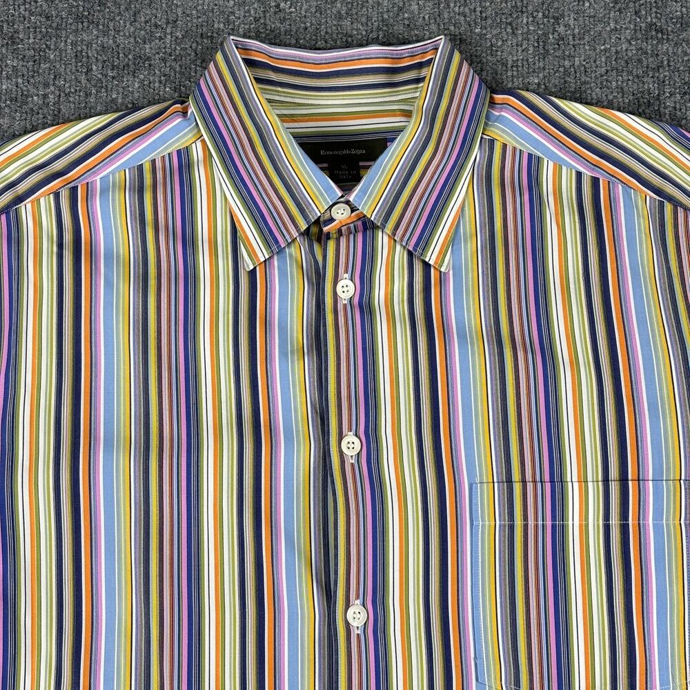 Ermenegildo Zegna Mens Multicolor Stripe Long Sleeve Shirt XL Italy Made